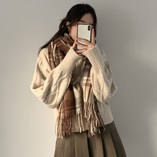 High collar cable knit sweater