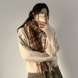 High collar cable knit sweater