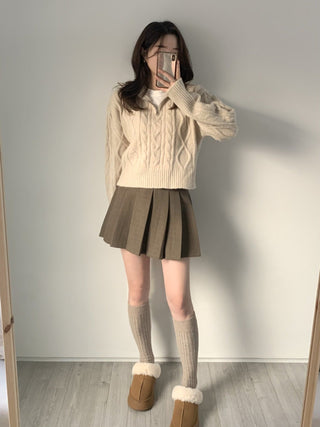 High collar cable knit sweater