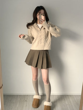 High collar cable knit sweater