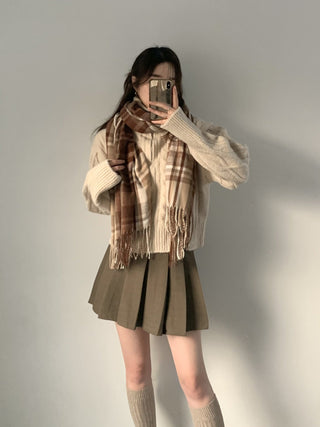 High collar cable knit sweater