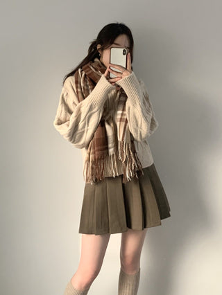 High collar cable knit sweater