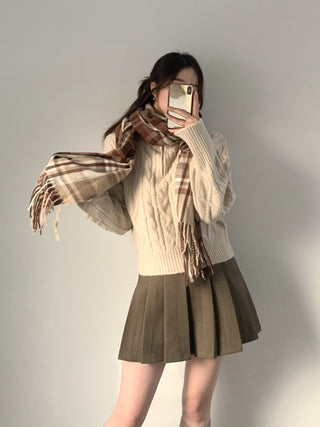 High collar cable knit sweater