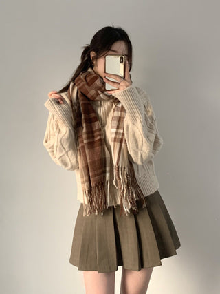 High collar cable knit sweater