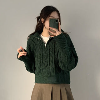 High collar cable knit sweater