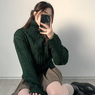 High collar cable knit sweater