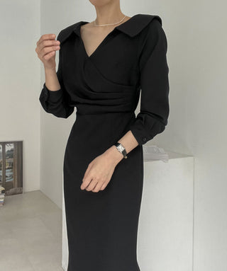 French Lapel Waist Bubble Sleeve dress
