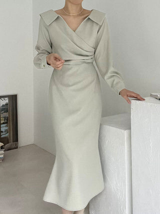 French Lapel Waist Bubble Sleeve dress