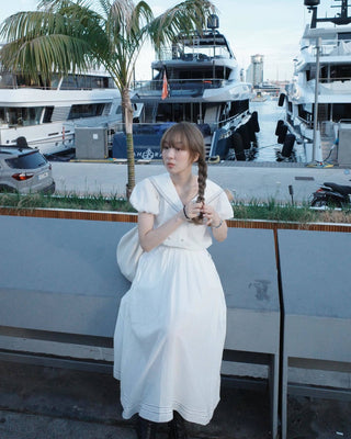 Navy Collar shirt and skirt Two-piece set