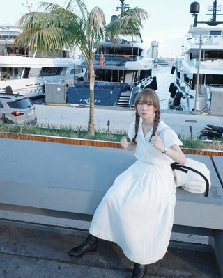 Navy Collar shirt and skirt Two-piece set