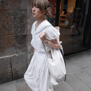 Navy Collar shirt and skirt Two-piece set