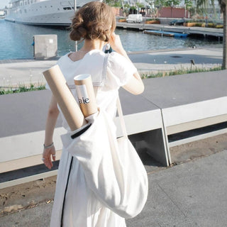 Navy Collar shirt and skirt Two-piece set