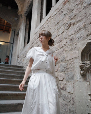 Navy Collar shirt and skirt Two-piece set