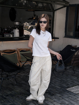 Loose drawstring casual cotton pants
