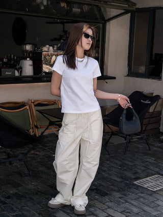 Loose drawstring casual cotton pants