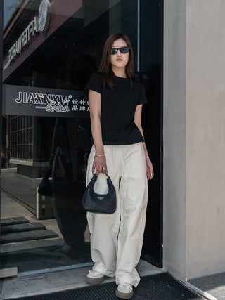 Loose drawstring casual cotton pants