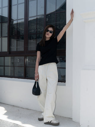 Loose drawstring casual cotton pants