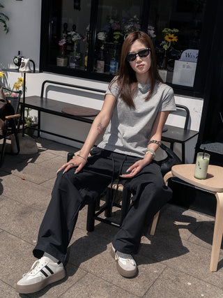 Loose drawstring casual cotton pants