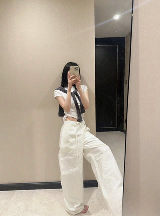 Loose drawstring casual cotton pants