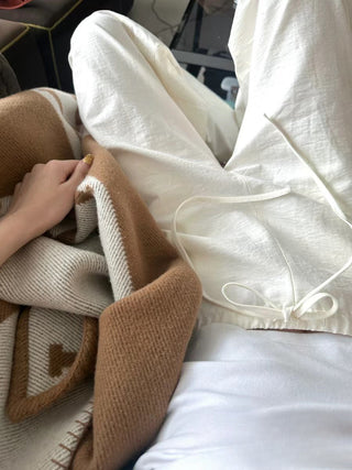 Loose drawstring casual cotton pants