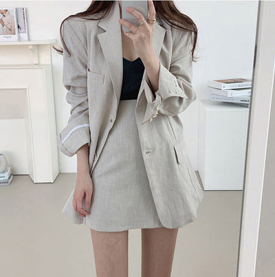 Lapel suit jacket and high waist skirt set