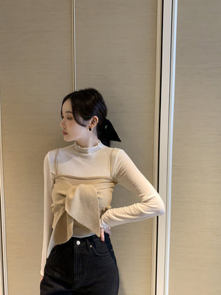 Long sleeve bottoming shirt and kitted sling two-piece set