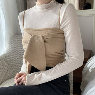 Long sleeve bottoming shirt and kitted sling two-piece set