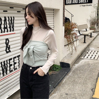 Long sleeve bottoming shirt and kitted sling two-piece set