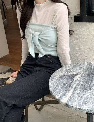 Long sleeve bottoming shirt and kitted sling two-piece set