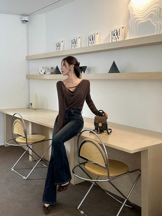 Irregular Swing Collar long Sleeve Top