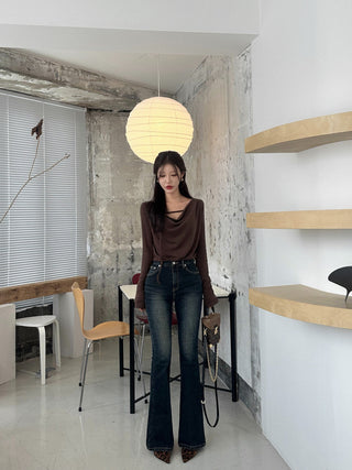 Irregular Swing Collar long Sleeve Top