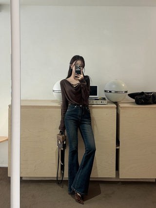 Irregular Swing Collar long Sleeve Top