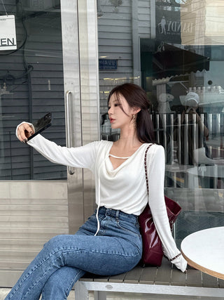 Irregular Swing Collar long Sleeve Top