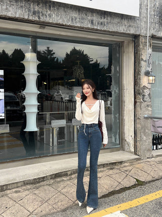 Irregular Swing Collar long Sleeve Top