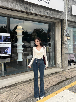 Irregular Swing Collar long Sleeve Top