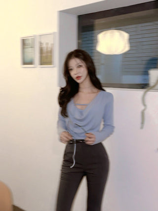 Irregular Swing Collar long Sleeve Top