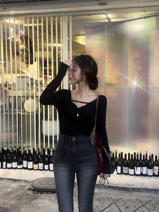 Irregular Swing Collar long Sleeve Top