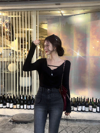 Irregular Swing Collar long Sleeve Top