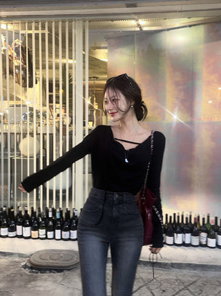 Irregular Swing Collar long Sleeve Top