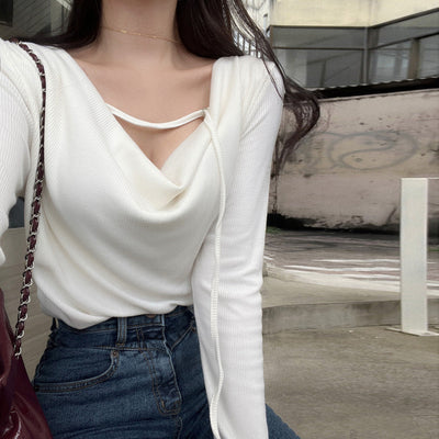 Irregular Swing Collar long Sleeve Top