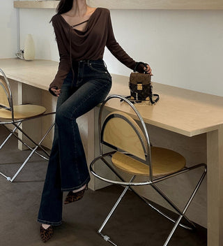 Irregular Swing Collar long Sleeve Top