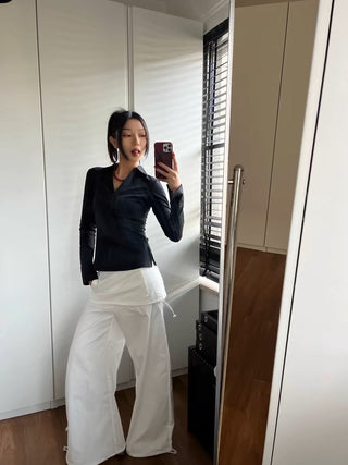 Fake two-piece slim kangaroo pants