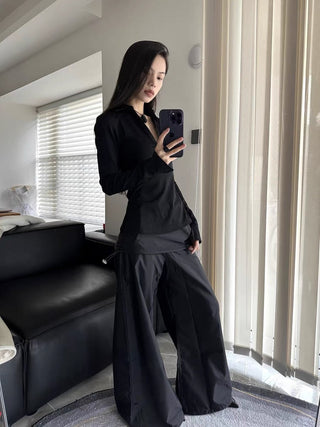 Fake two-piece slim kangaroo pants