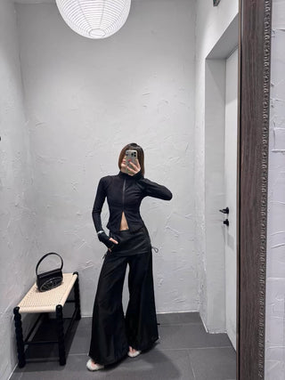 Fake two-piece slim kangaroo pants