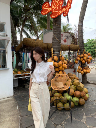 Lace stitching slim top