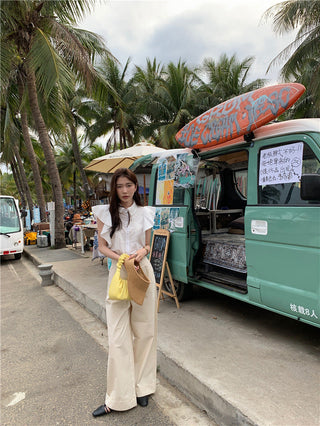 Lace stitching slim top