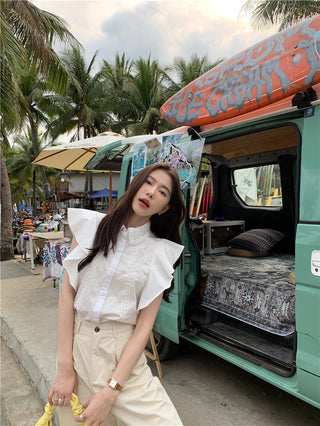 Lace stitching slim top