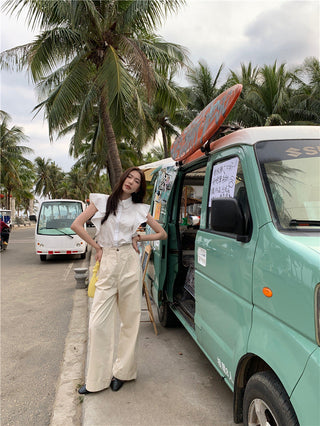 Lace stitching slim top