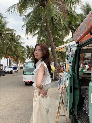 Lace stitching slim top