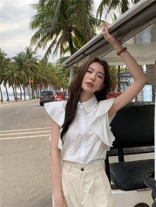 Lace stitching slim top